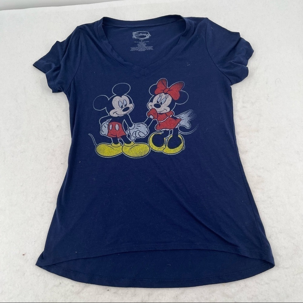 DISNEY Women’s Navy Blue Mickey and Minnie Mouse Short Sleeved T-Shirt sz Medium